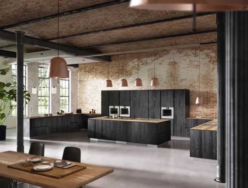 Cuisine aspect bois brulé. UNIK Création Hazebrouck